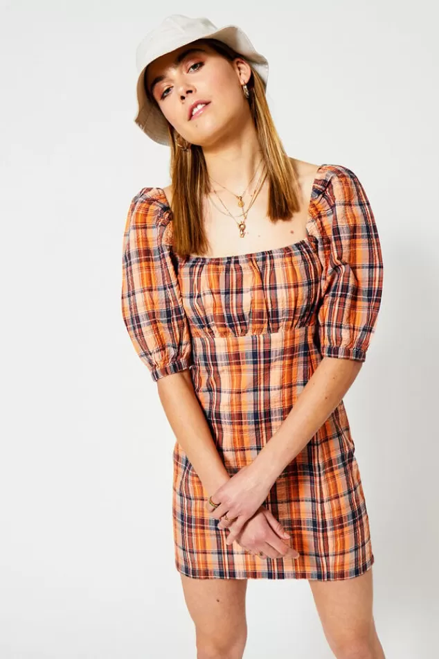 Jurken<America Today Jurk Dora Check | Orange/blue
